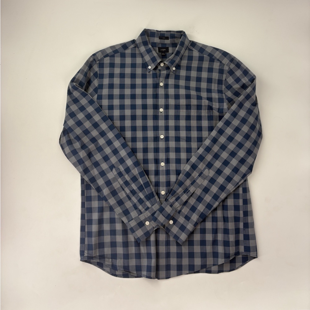 J. Crew Blue Checkered Men's button-down shirt - Picture 1 of 9